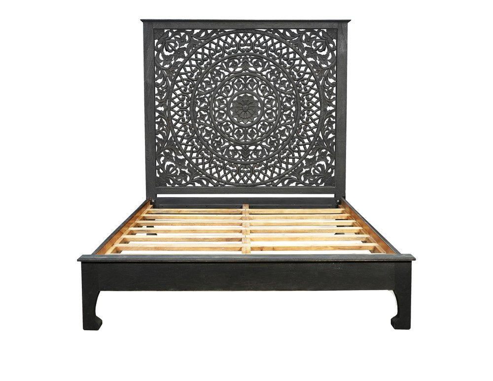 Three Piece Black Solid Wood Bedroom Set on a white background