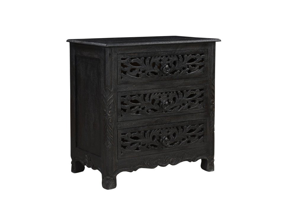 Three Piece Black Solid Wood Bedroom Set on a white background