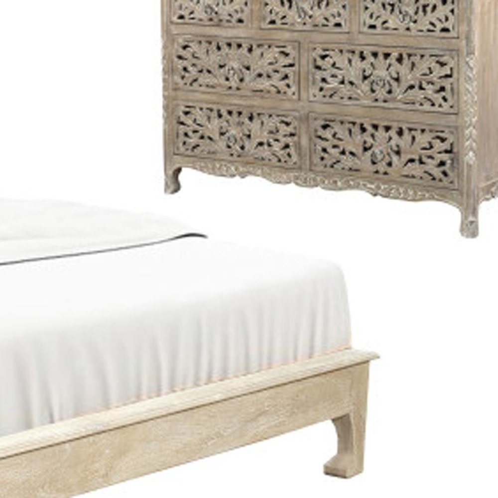 Three Piece Gray Solid Wood Bedroom Set on a white background