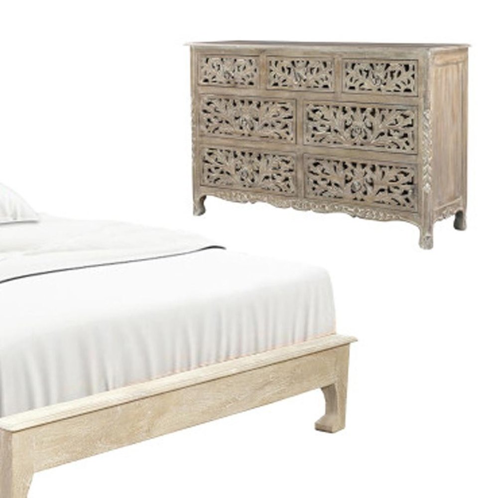 Three Piece Gray Solid Wood Bedroom Set on a white background