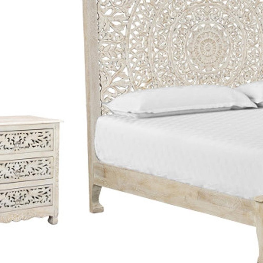 Three Piece White Solid Wood Bedroom Set on a white background