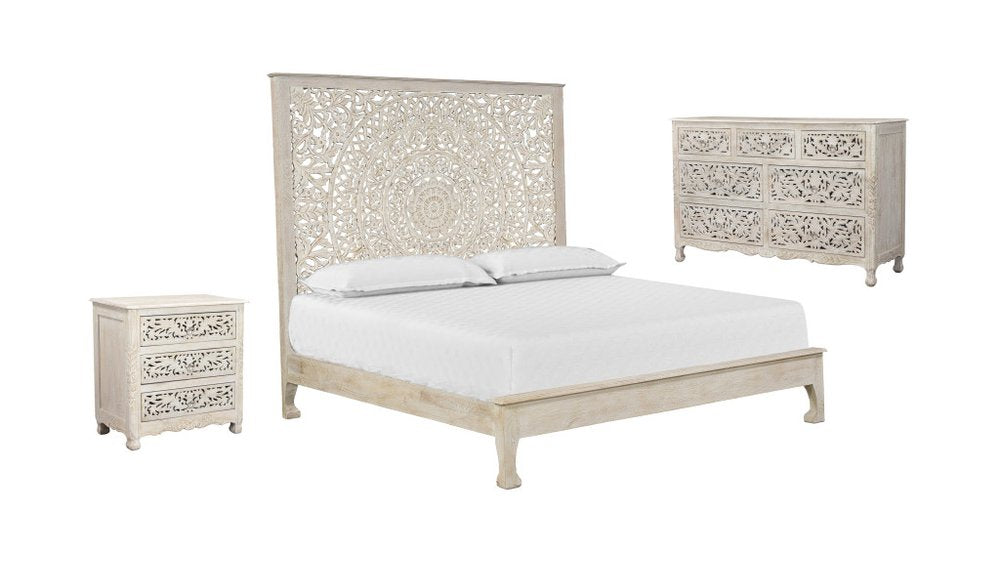 Three Piece White Solid Wood Bedroom Set