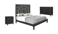 Three Piece Black Solid Wood Bedroom Set - 74.00" H x 81.50" W x 88.00" D on a white background