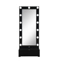 74" Black Wood Lighted Freestanding Framed Full Length Mirror on a white background
