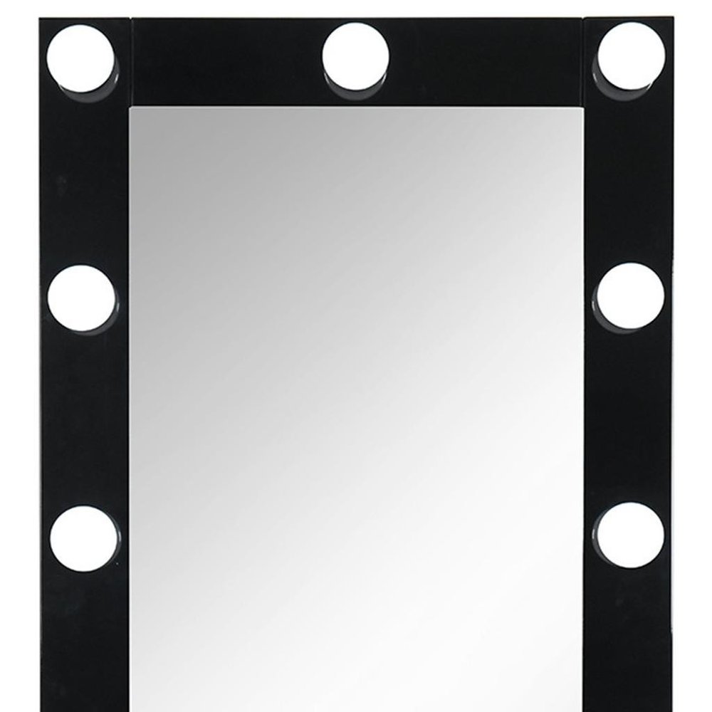 74" Black Wood Lighted Freestanding Framed Full Length Mirror on a white background