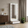 74" White Wood Lighted Freestanding Framed Full Length Mirror