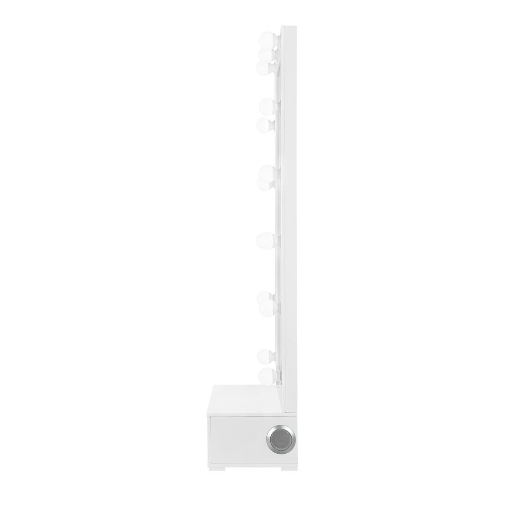 74" White Wood Lighted Freestanding Framed Full Length Mirror