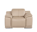 48" Beige Genuine Leather Power Wall Hugger Recliner With USB. Recliner isolated on a plain white background, showing a beige leather surface.