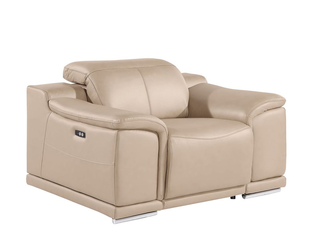 48" Gray Genuine Leather Power Wall Hugger Recliner With USB