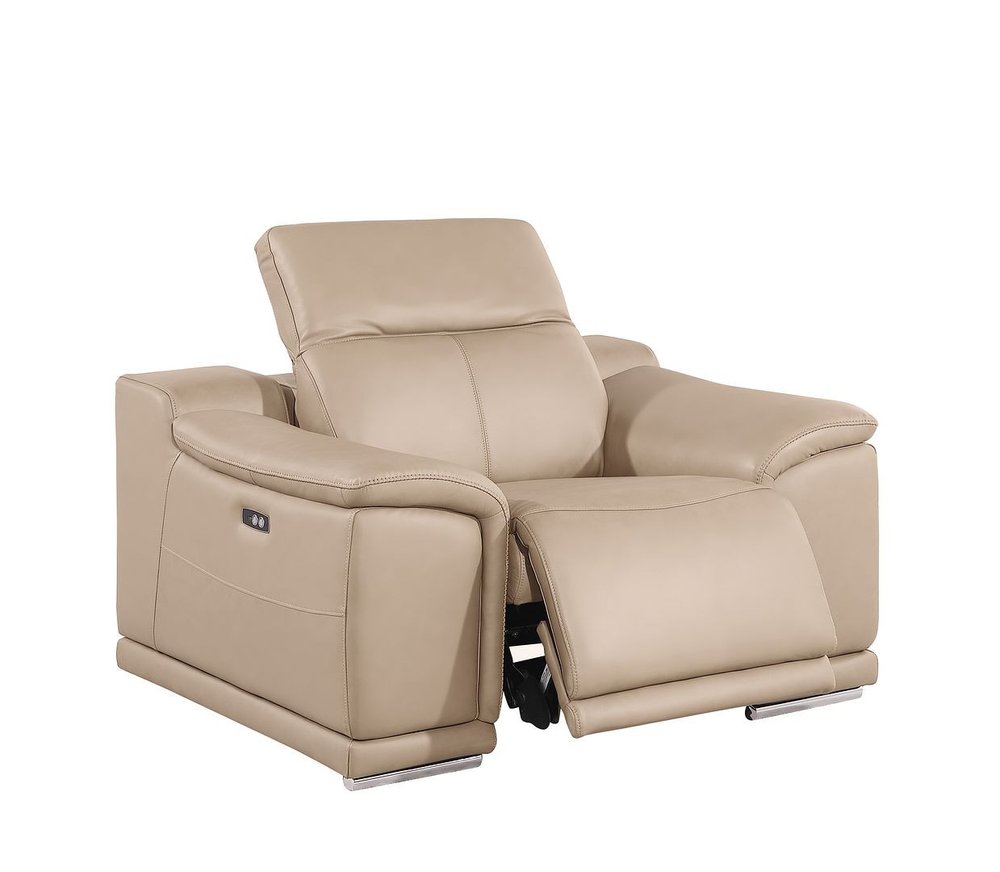 48" Gray Genuine Leather Power Wall Hugger Recliner With USB