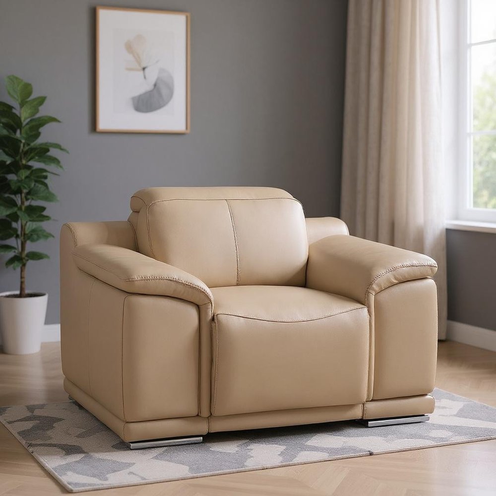 48" Beige Genuine Leather Power Wall Hugger Recliner With USB