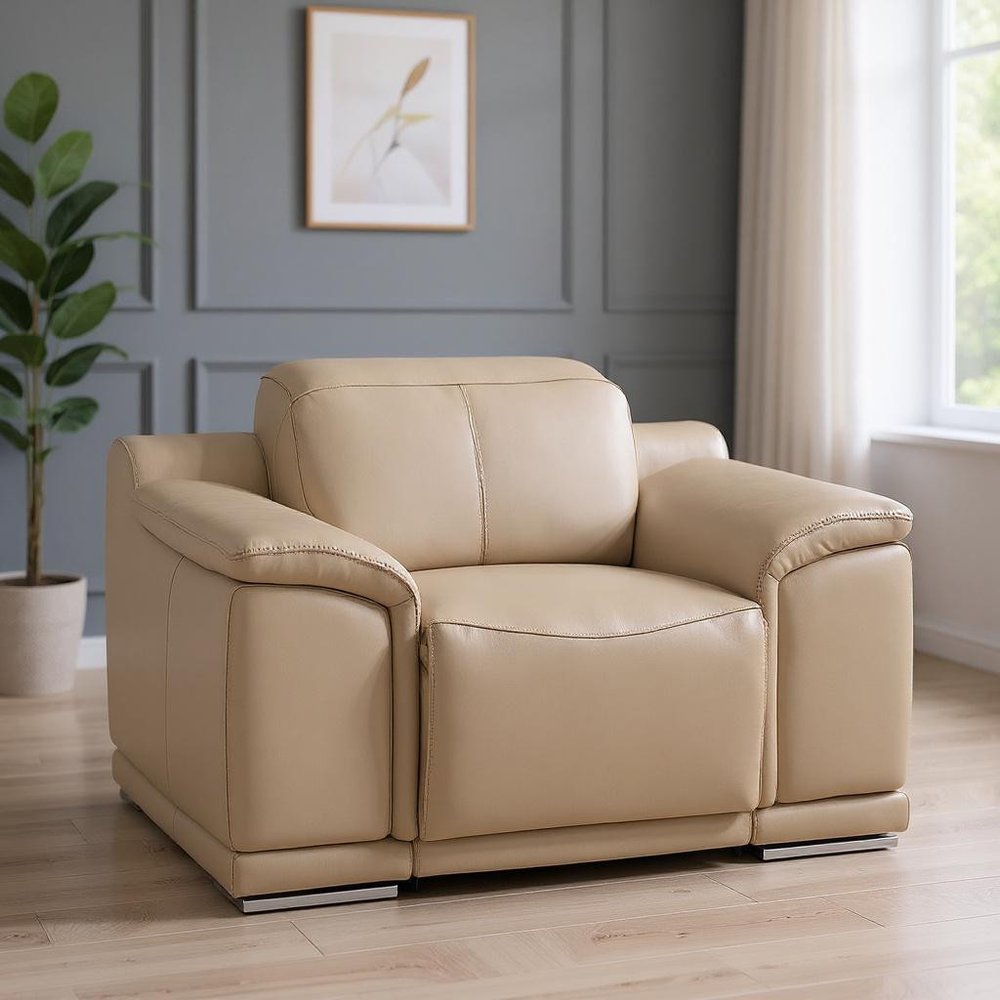 48" Beige Genuine Leather Power Wall Hugger Recliner With USB