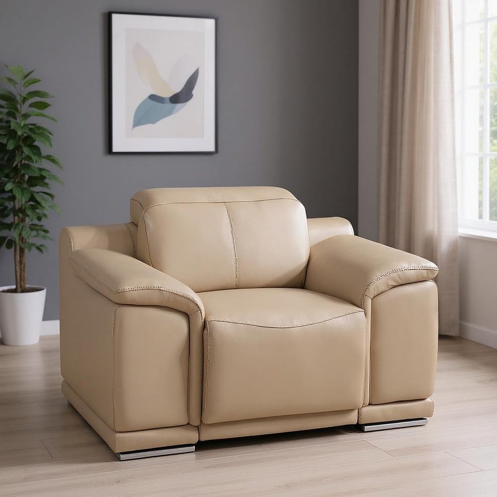 48" Beige Genuine Leather Power Wall Hugger Recliner With USB