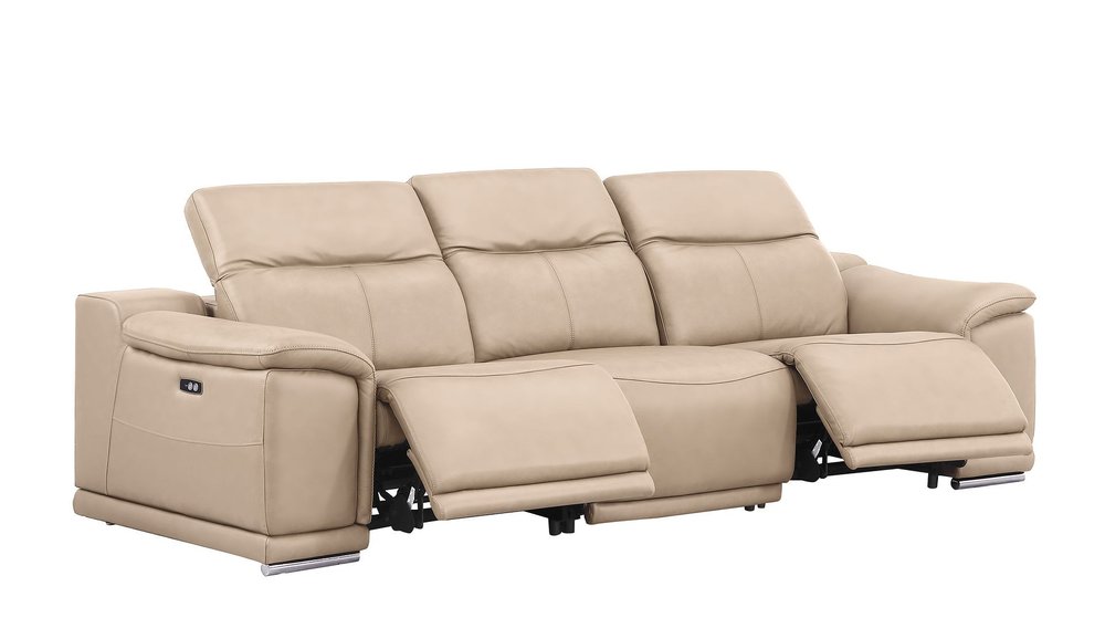 Two Piece Beige Genuine Leather Four Person Seating Set