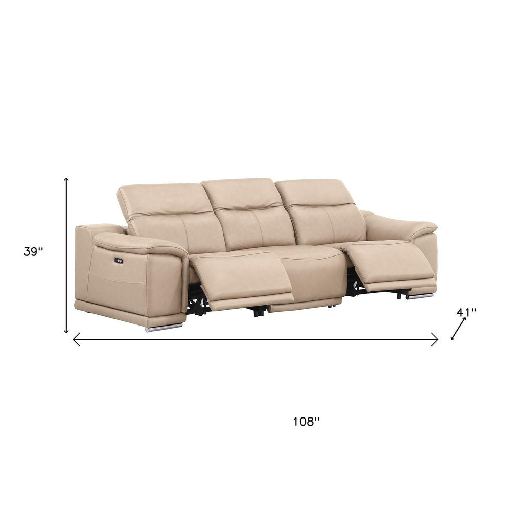 Two Piece Beige Genuine Leather Four Person Seating Set