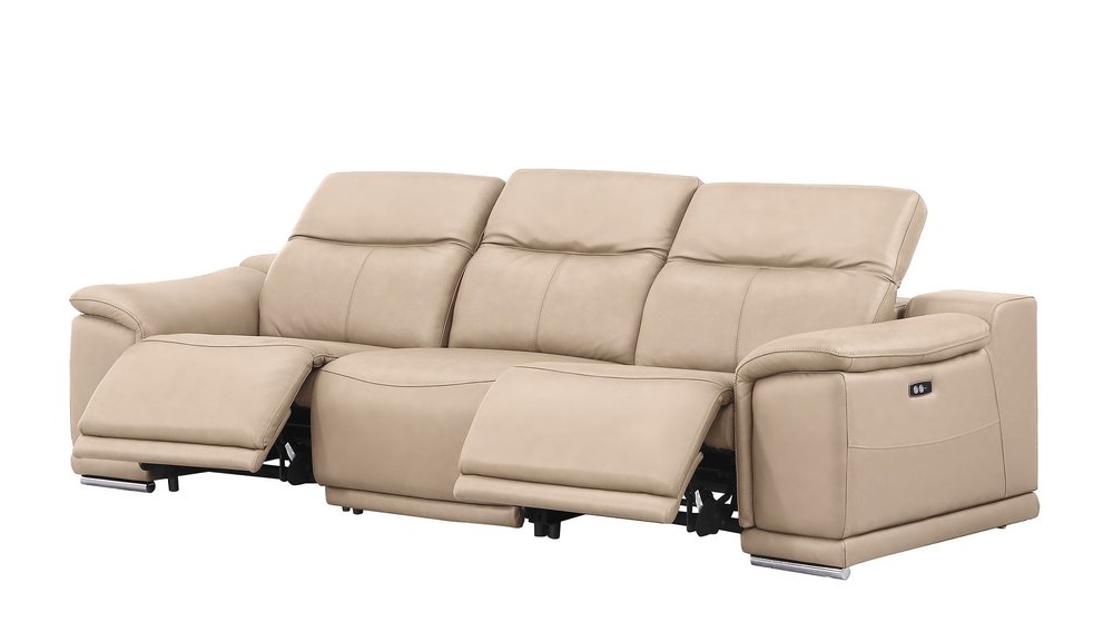 Two Piece Beige Genuine Leather Four Person Seating Set