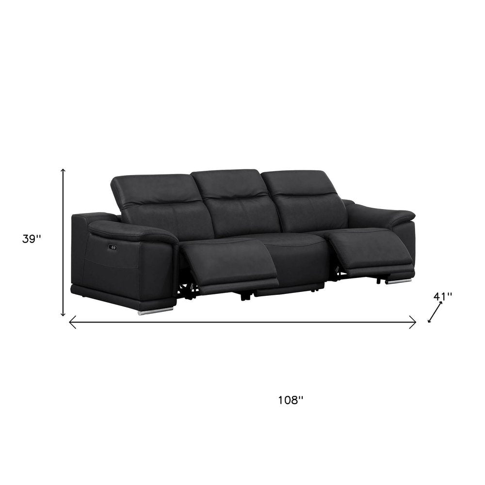 Two Piece Black Genuine Leather Four Person Seating Set