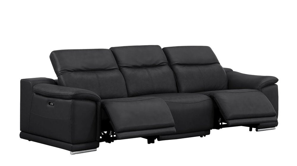 Two Piece Black Genuine Leather Four Person Seating Set
