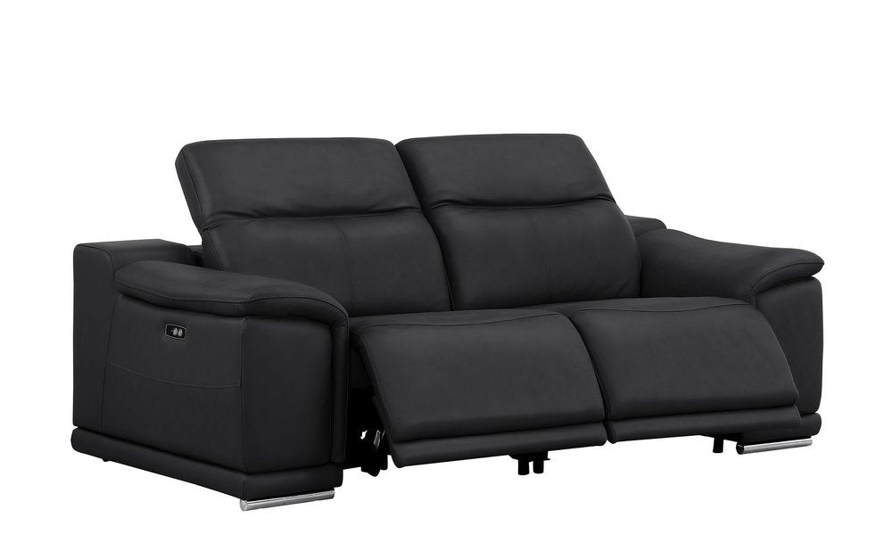 Two Piece Black Genuine Leather Four Person Seating Set