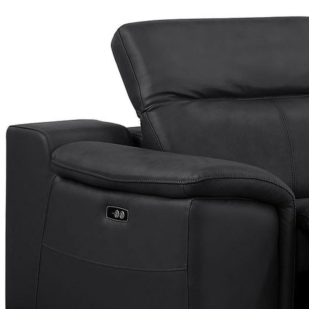 Two Piece Black Genuine Leather Four Person Seating Set