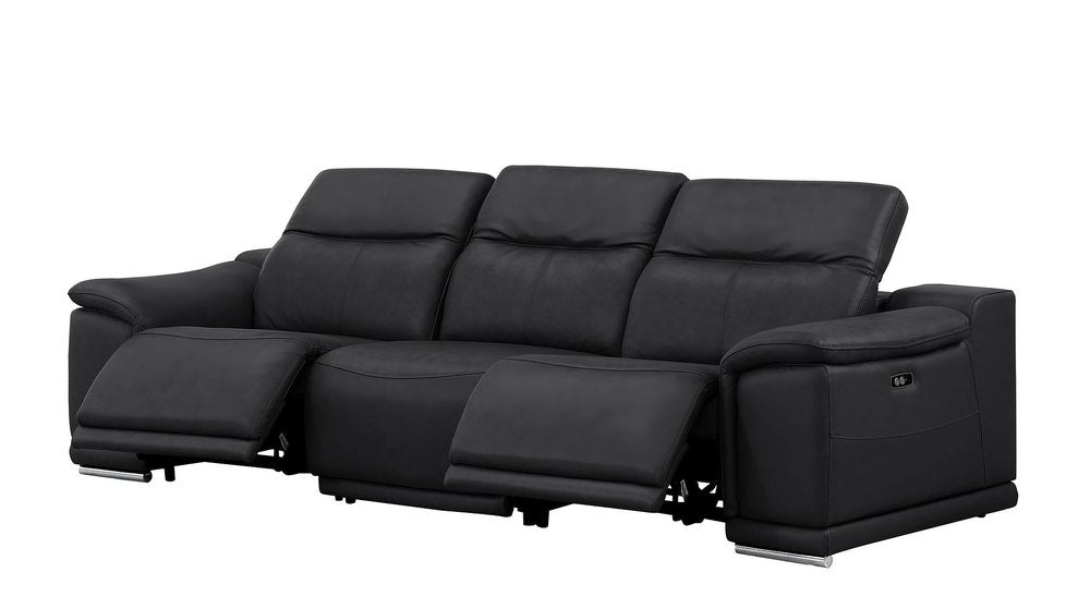 Two Piece Black Genuine Leather Four Person Seating Set