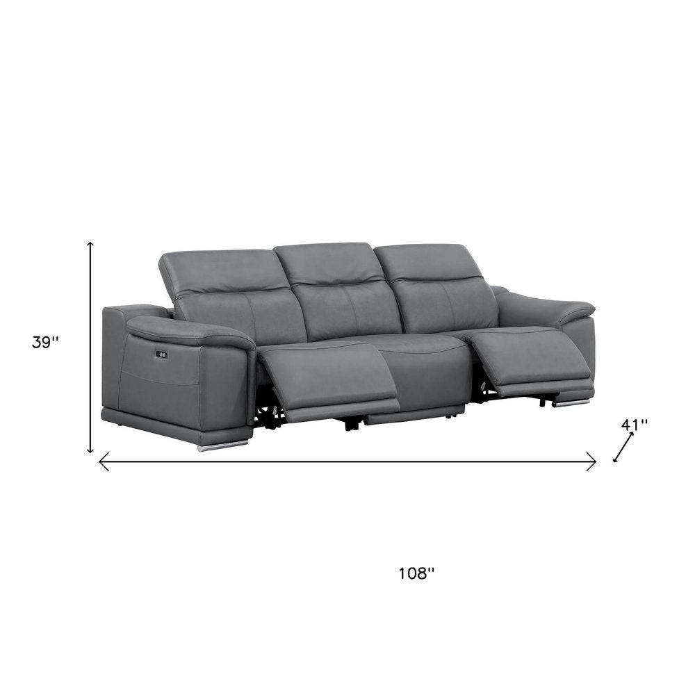 Two Piece Battleship Gray Genuine Leather Four Person Seating Set