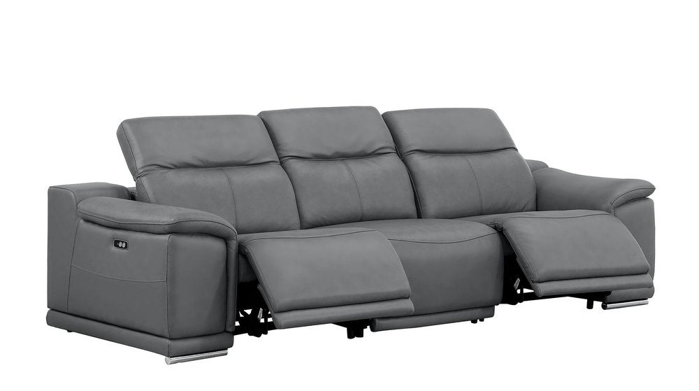 Two Piece Battleship Gray Genuine Leather Four Person Seating Set