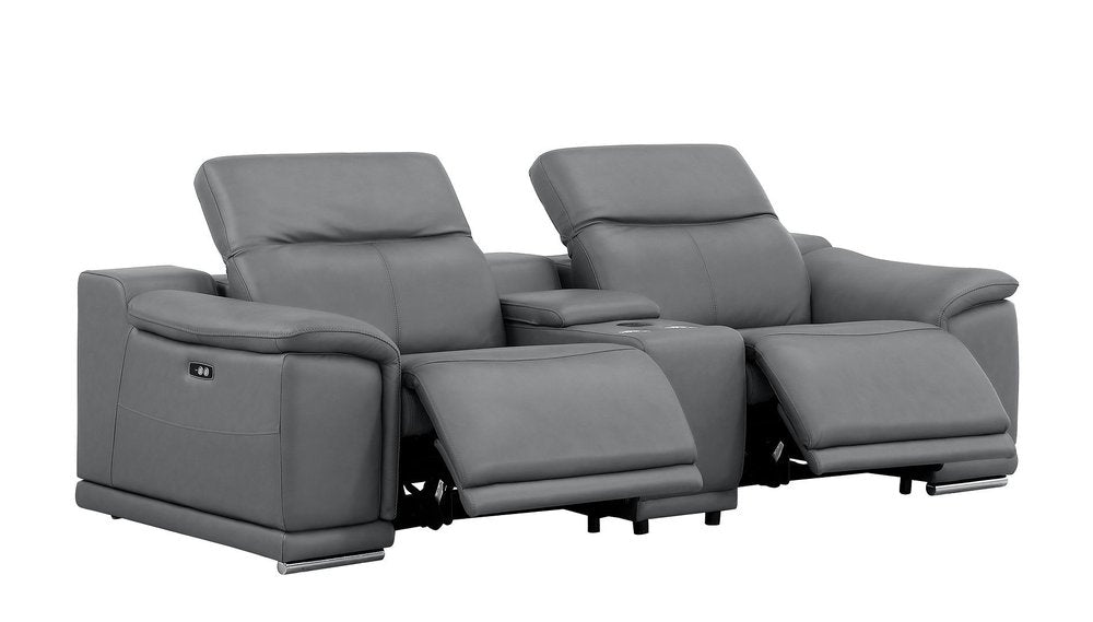 Two Piece Battleship Gray Genuine Leather Four Person Seating Set