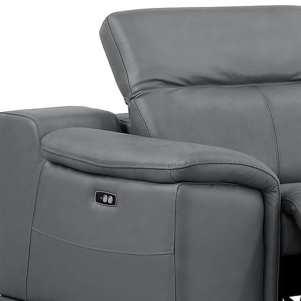 Two Piece Battleship Gray Genuine Leather Four Person Seating Set