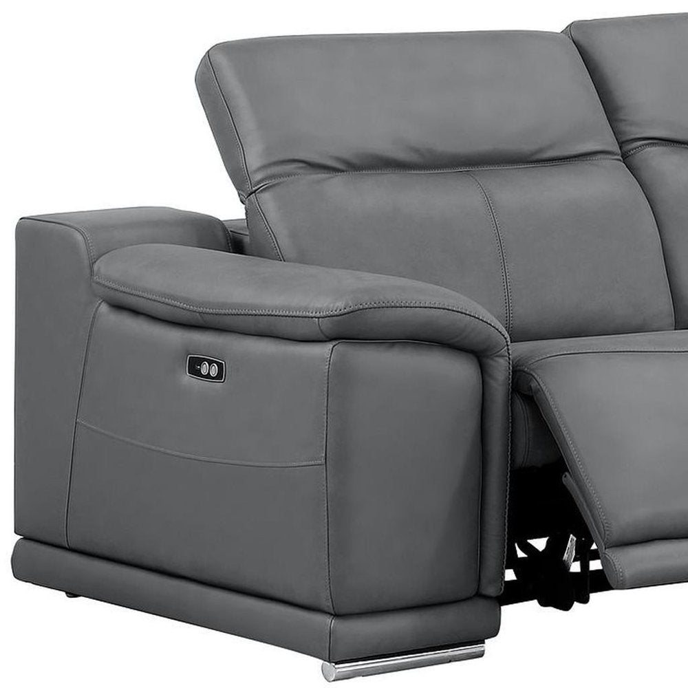 Two Piece Battleship Gray Genuine Leather Four Person Seating Set
