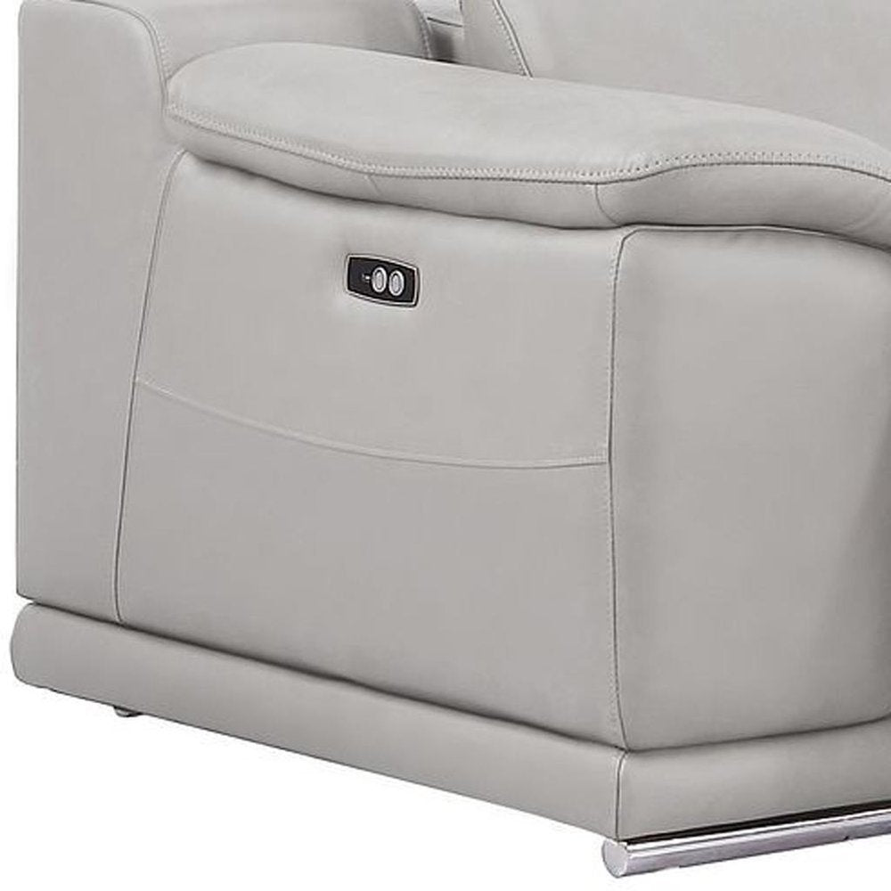 Two Piece Ash Gray Genuine Leather Four Person Seating Set