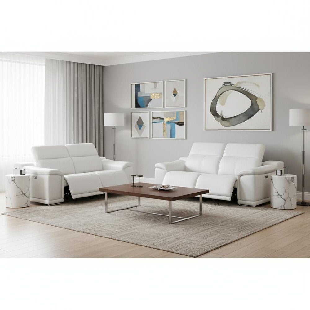 Two Piece White Genuine Leather Four Person Seating Set on a white background