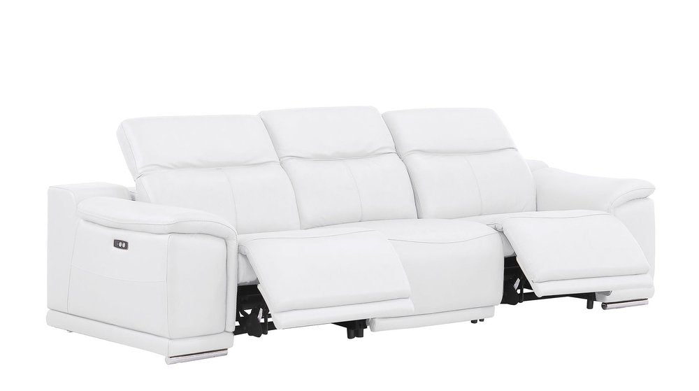 Three Piece White Genuine Leather Five Person Seating Set