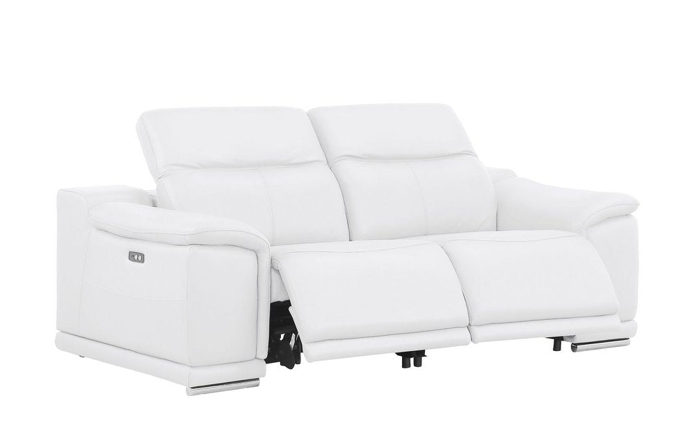 Three Piece White Genuine Leather Five Person Seating Set