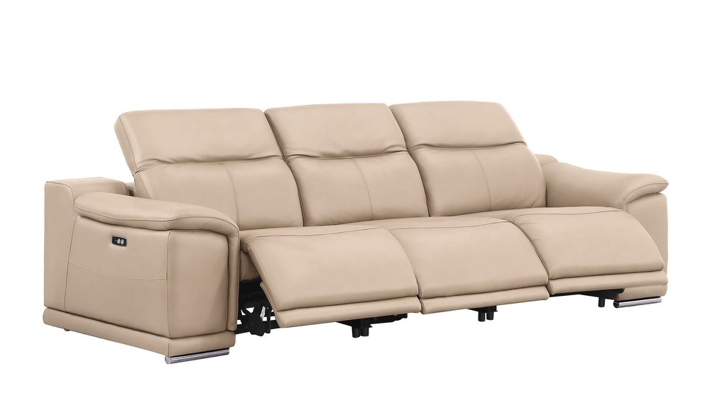 Two Piece Beige Genuine Leather Five Person Seating Set