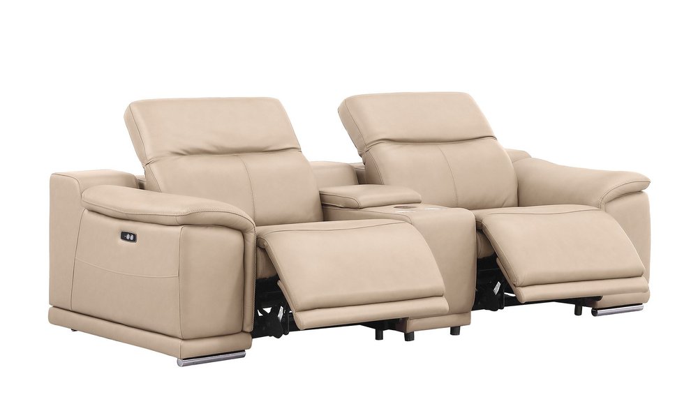 Two Piece Beige Genuine Leather Five Person Seating Set