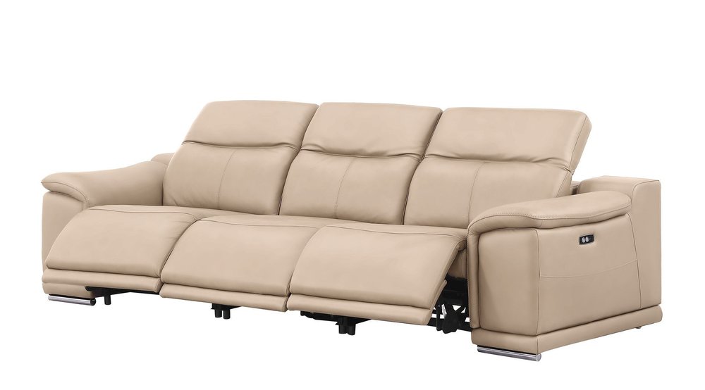 Two Piece Beige Genuine Leather Five Person Seating Set