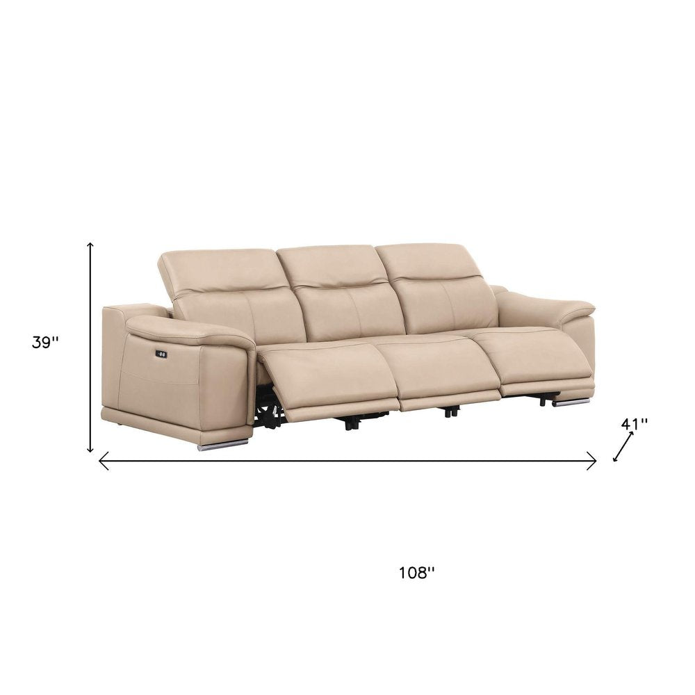 Two Piece Beige Genuine Leather Five Person Seating Set