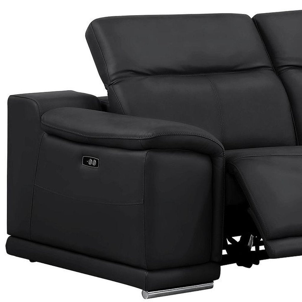 Two Piece Black Genuine Leather Five Person Seating Set