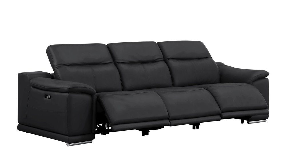 Two Piece Black Genuine Leather Five Person Seating Set