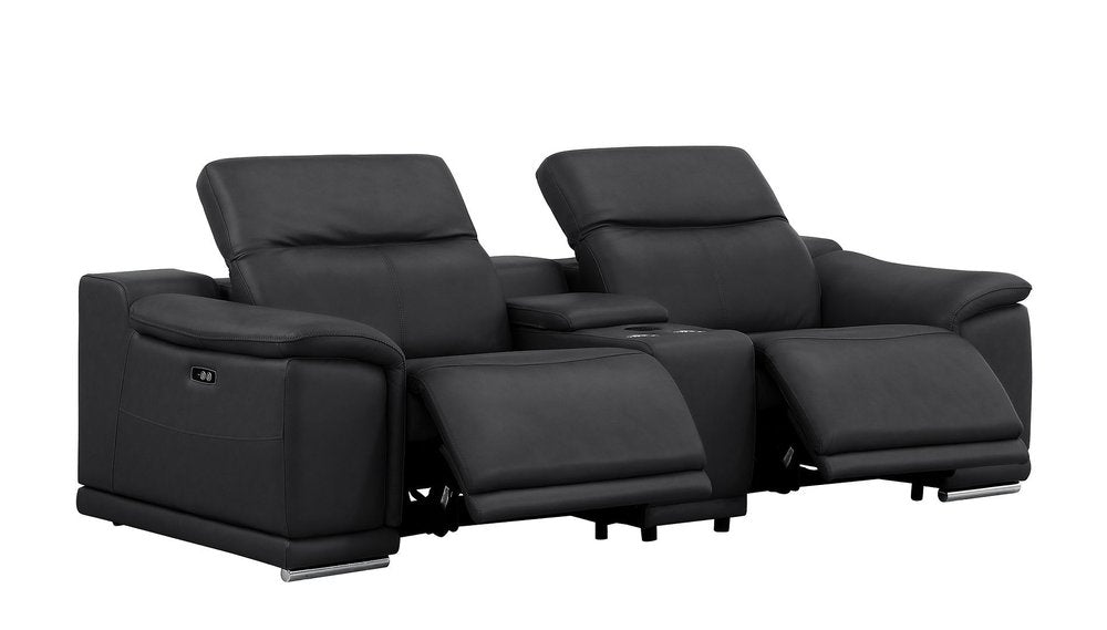 Two Piece Black Genuine Leather Five Person Seating Set