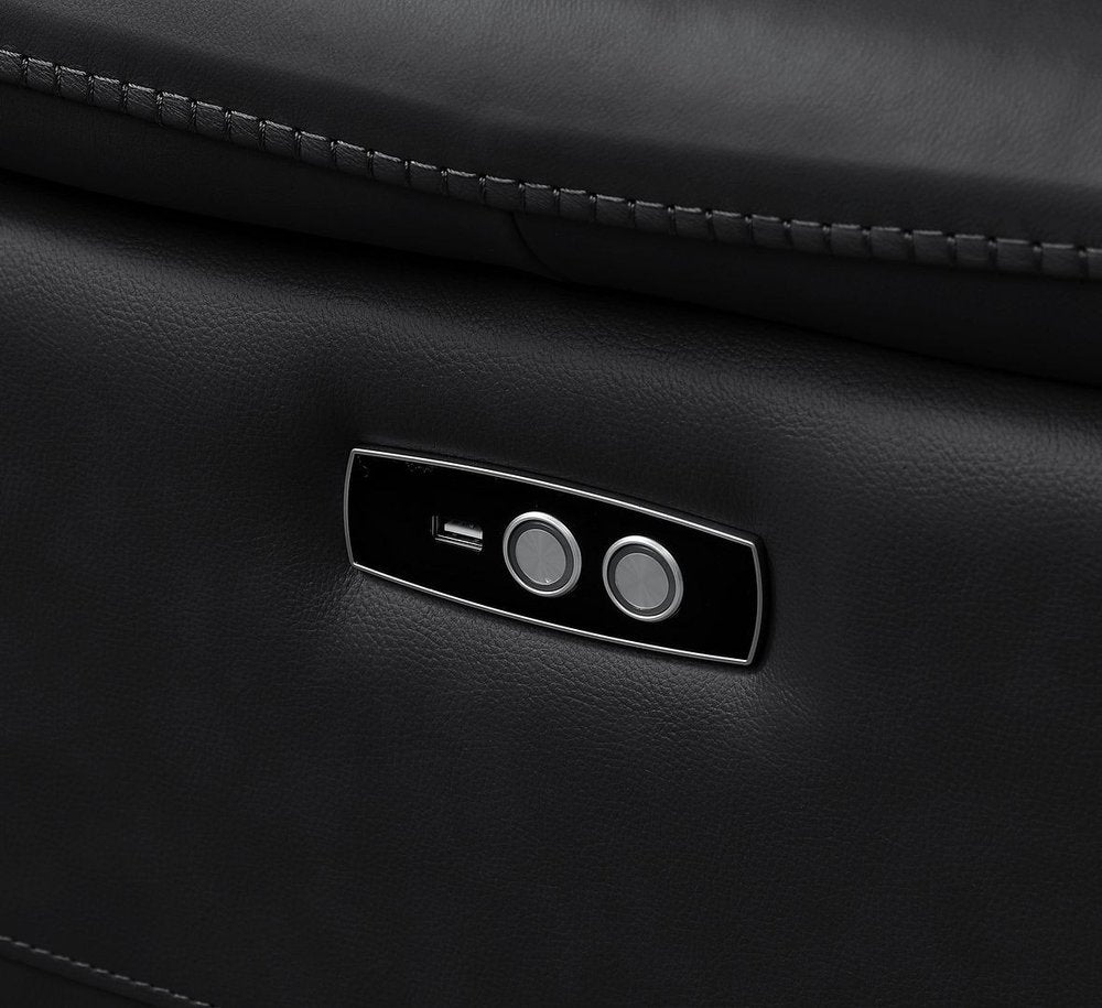 Two Piece Black Genuine Leather Five Person Seating Set