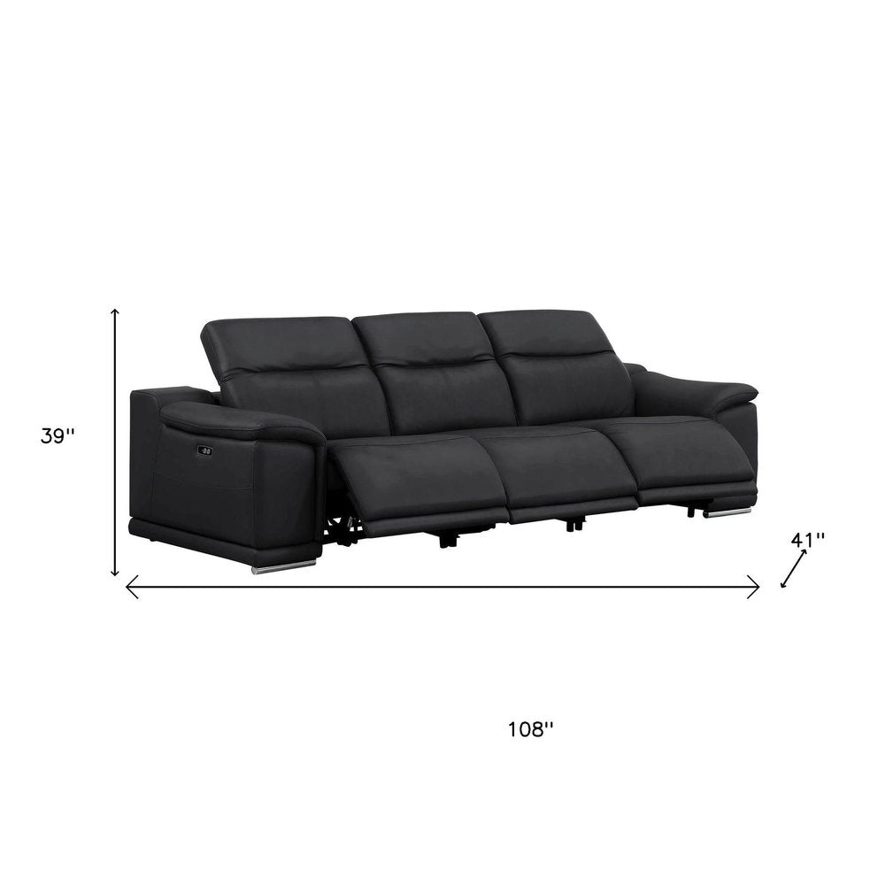 Two Piece Black Genuine Leather Five Person Seating Set