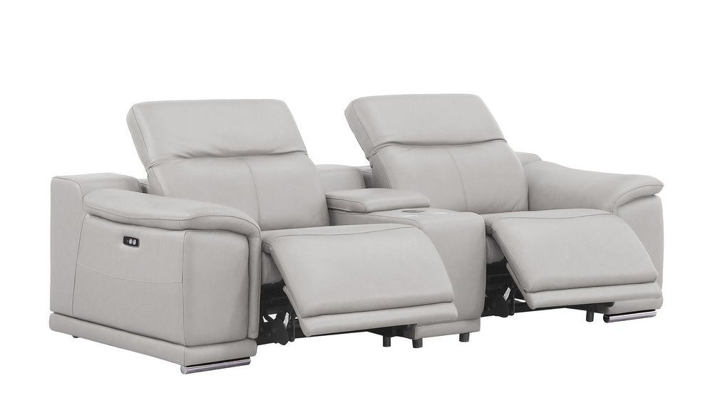 Two Piece Ash Gray Genuine Leather Five Person Seating Set
