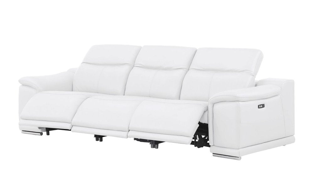 Two Piece White Genuine Leather Five Person Seating Set - 39.00" H x 108.00" W x 41.00" D on a white background