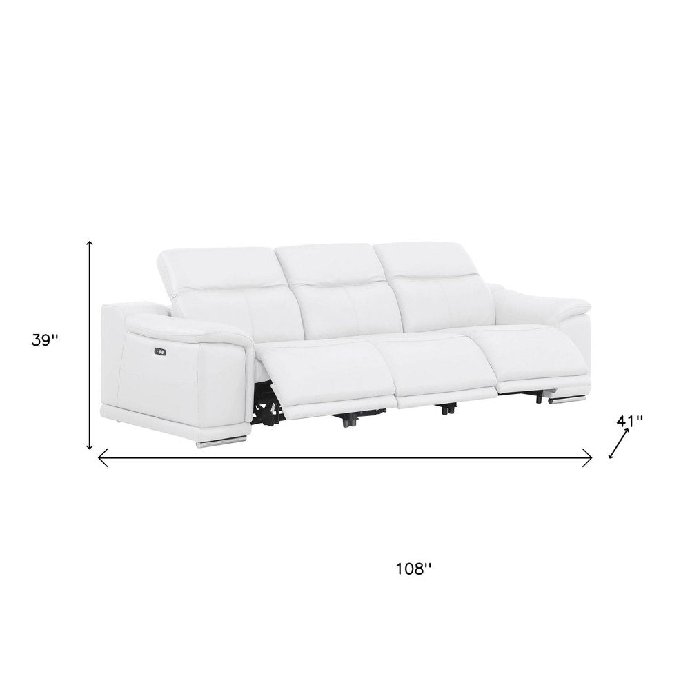 Two Piece White Genuine Leather Five Person Seating Set - 39.00" H x 108.00" W x 41.00" D on a white background