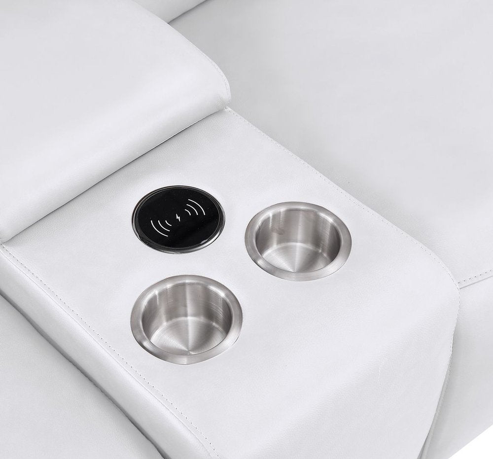 Three Piece White Genuine Leather Five Person Seating Set