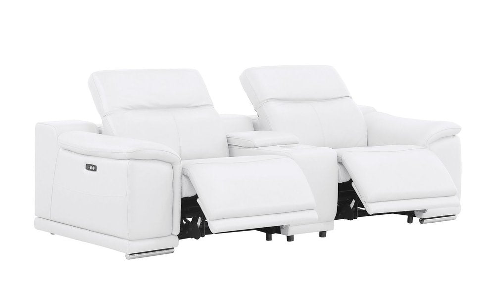 Three Piece White Genuine Leather Five Person Seating Set
