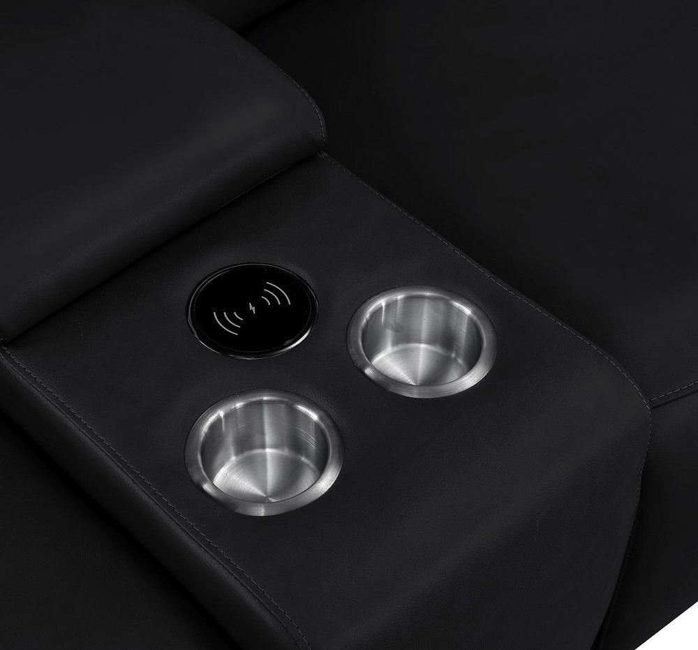 Two Piece Black Genuine Leather Five Person Seating Set
