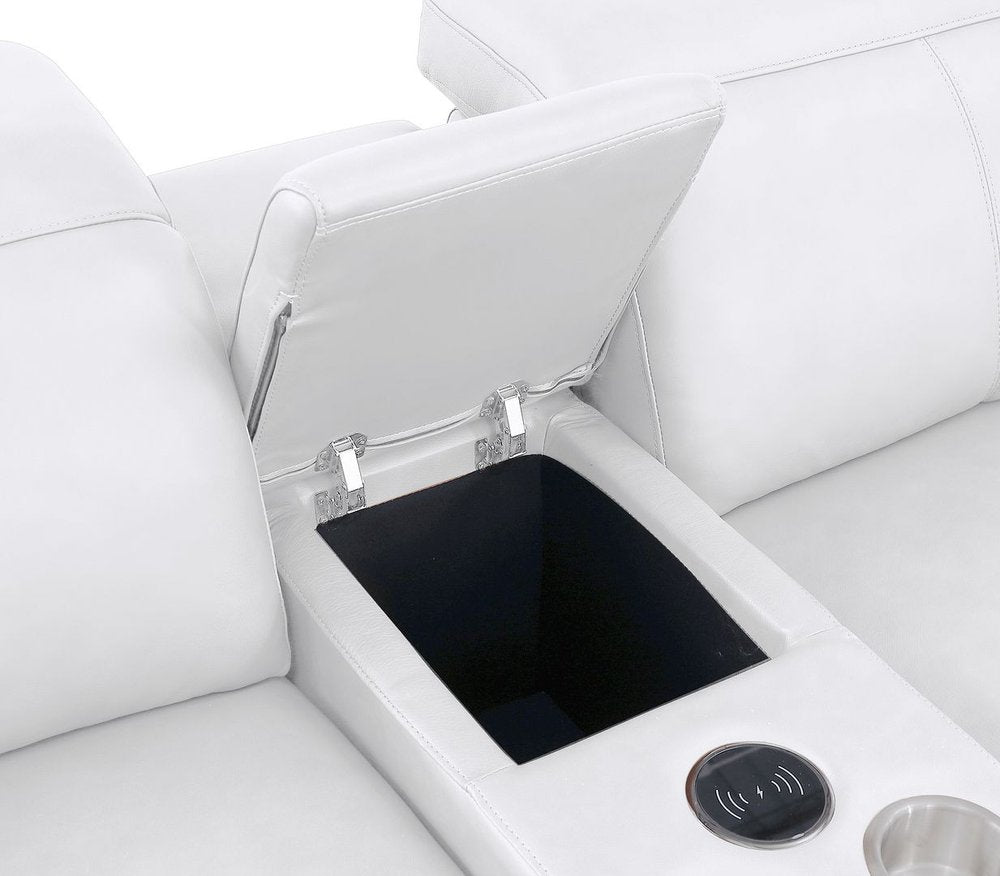 Two Piece White Genuine Leather Five Person Seating Set - 39.00" H x 134.00" W x 41.00" D